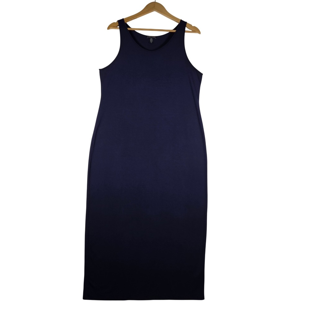 Eileen Fisher Navy Blue Sleeveless Jersey Knit Maxi Column Tank Dress Large